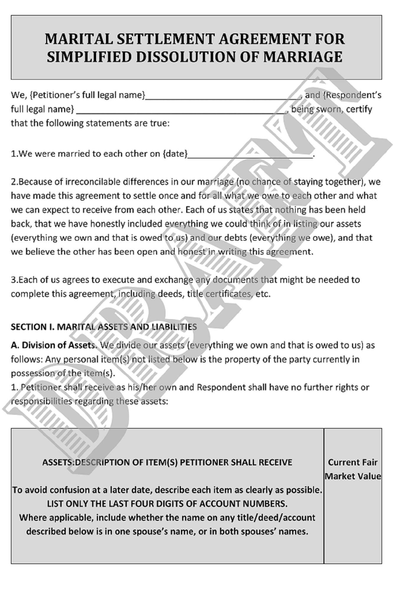 Marital Settlement Agreement Form Cheap Divorce Online